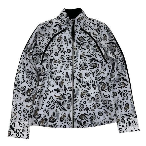 BOLLE Off-White Animal Print Full Zip Lightweight Jacket Thumbholes Stretch Sz M - Picture 1 of 13